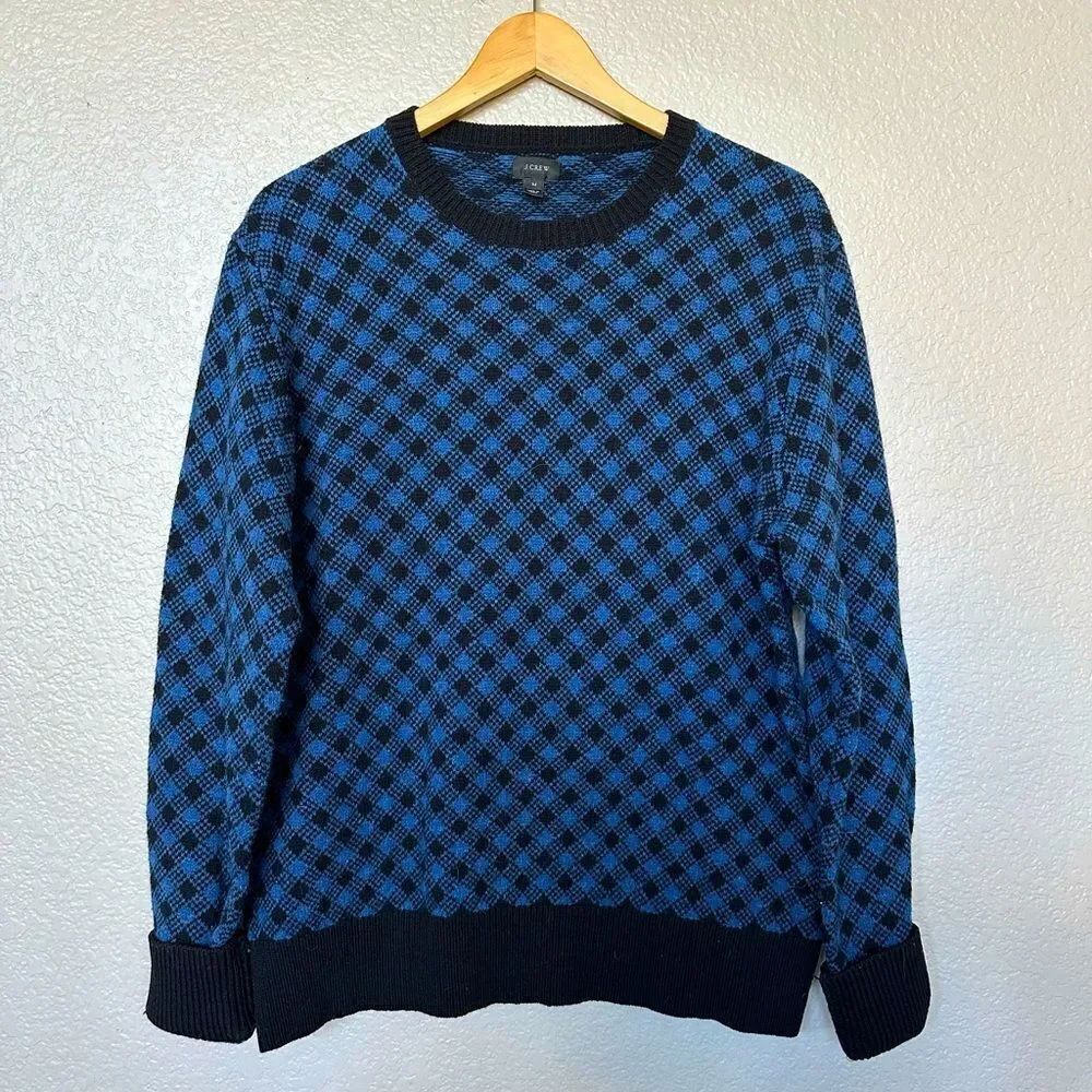 J.Crew 100% Lambswool Blue Black Sweater Top M